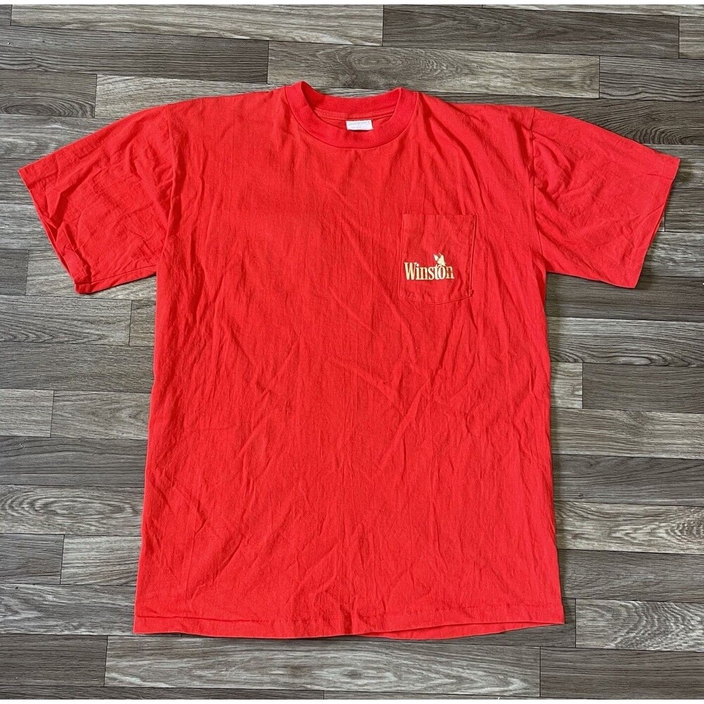 Vintage Winston Cigarettes Shirt Men’s XL Front Pocket Eagle Puff Print Red
